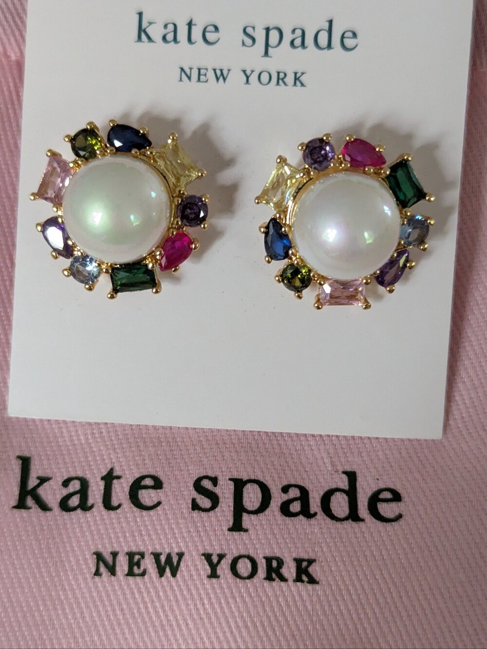 NWT kate spade Candy Shop gold-tone pearl stud earrings w/ multicolor halo 🍭🍬